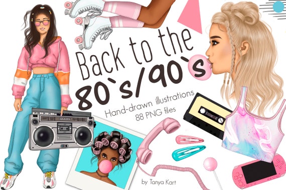 Retro 90's Fashion Png Clipart,Good Vibes Png,Roller Skates Clipart, Summer Clipart, 80's Clipart, Retro Party, Back To The 80's