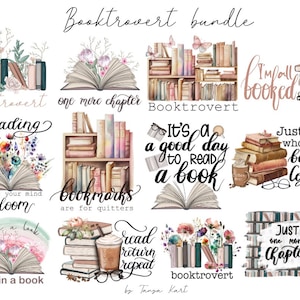 Bücher Zitate Bundle Png Sofort-Download, Buchlesung Png, Booktrovert Liebhaber Datei, Bücher Sublimationsdesigns für Shirts, Buch mit Blume