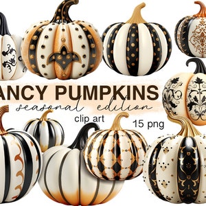 Neutral Black White Pumpkins Clipart Bundle,autumn Png Graphic for ...