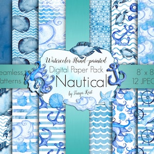 Sea Patterns, Nautical Paper, Navy Blue Texture, Watercolor Patterns, Planner Stickers, Mermaid Paper, Nautical Background, Fish Pattern