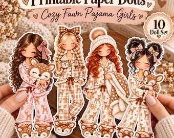 Printable Paper Dolls | Cozy Fawn Pajama Girls | Deer Pajama Doll Set | Fawn Core Craft | Instant Download PNG JPEG | Printable Paper Toy