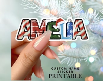 Custom Christmas Name Printable Sticker, Personalized Christmas Present Labels, Custom Name Tags, Name Sticker,Name Labels for Holiday Gifts