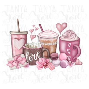 Kaffee Valentinstag Png, Valentinstag, handgezeichnete druckbare Datei, PNG digitaler Download, Valentinstag Grafiken, Kaffeeliebhaber Png, Kaffee Sublimation