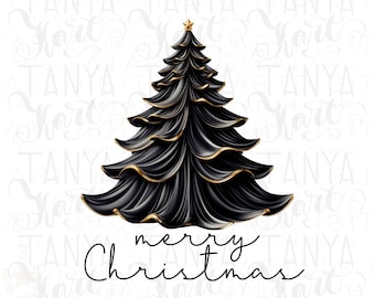 Black Christmas Tree PNG Sublimation Design - Printable Download, Png Transparent, Merry Christmas Digital Black Decor