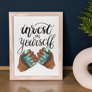 Invest In Yourself, Afro Woman PNG Digital Download, Money Manifestation Sticker for Planner, Self Love PNG, Save Money Nail Art Design