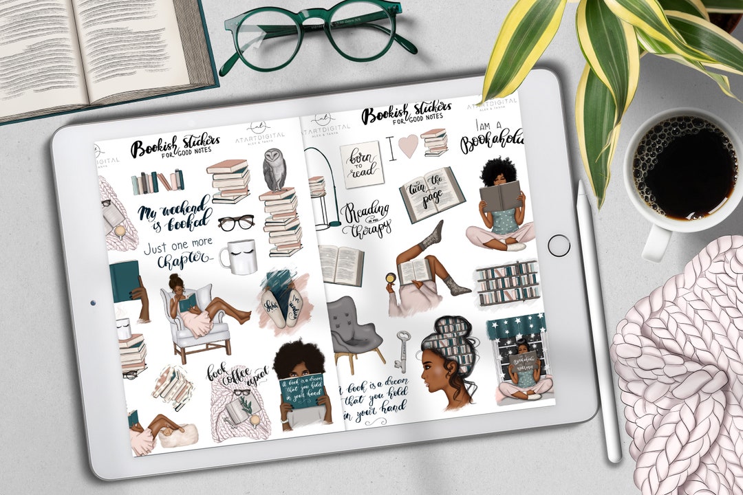 Booklover Goodnotes Stickers, African American Bookish Stickers ...