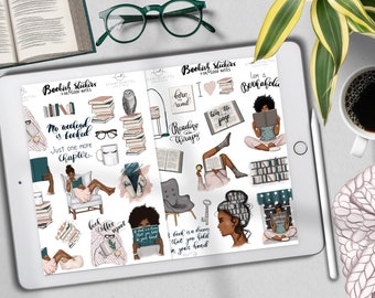 Booklover Goodnotes Stickers, African American Bookish Stickers, Digital Stickers, Goodnotes 5 Planner, Book Stickers, Modern Planning