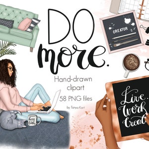 Clipart planera-Do projektów DIY-Naklejki Girl Boss do użytku komercyjnego-Klipart do domowego biura-Grafika planera-Klipart dziewczyny-Klipart zaproszenia