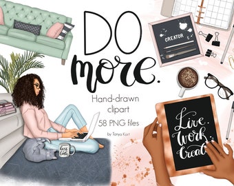 Planner Clipart-For Diy Projects-Girl Boss Stickers For Commercial Use-Home Office Clipart-Planner Graphics-Girls Clipart-Invitation Clipart