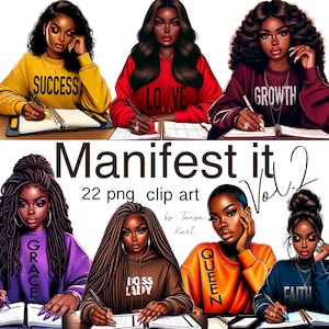 Paquete de imágenes prediseñadas de mujer negra para kit de tablero de visión, planificador digital, diario de manifiesto/imágenes prediseñadas de moda Descarga instantánea para diseño POD