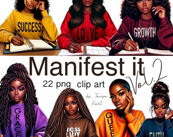 Black Woman Clipart Bundle for Vision Board Kit, Digital Planner, Manifest Journal | Fashion Clipart Instant Download for POD Design