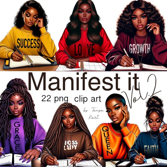 Black Woman Clipart Bundle for Vision Board Kit, Digital Planner, Manifest Journal | Fashion Clipart Instant Download for POD Design