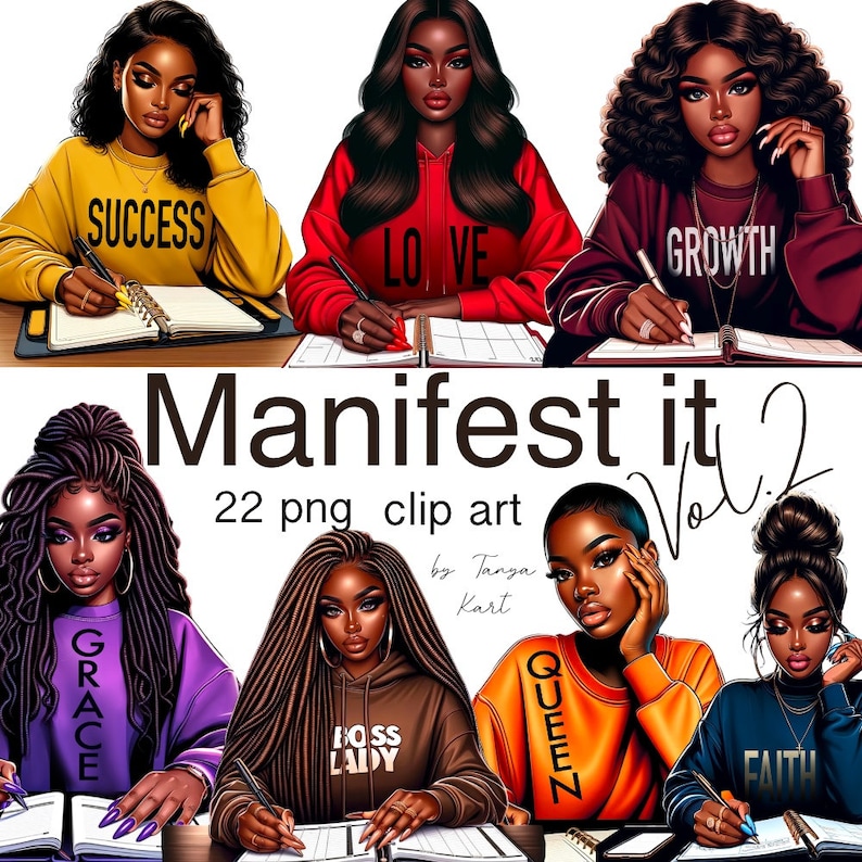 Black Woman Clipart Bundle for Vision Board Kit, Digital Planner, Manifest Journal | Fashion Clipart Instant Download for POD Design