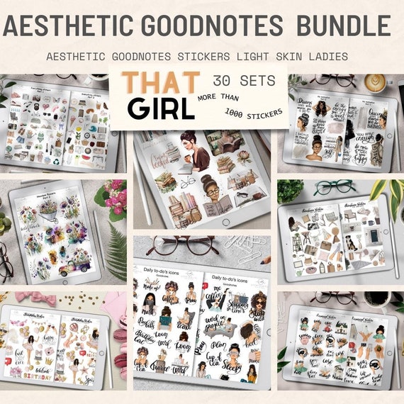 That Girl Manifestation Planner Stickers, Digital GoodNotes Aesthetic, iPad Pre-Cropped Bundle, Self-Care Sticker Pack