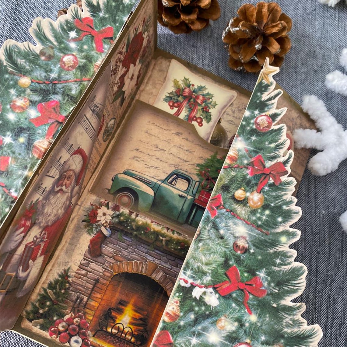 Christmas Junk Journal Printable Folio Ephemera Folding 3D Folio With ...