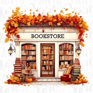 Fall Bookstore Png Download, Autumn Sublimation Print for Book Lovers, Cozy Autumn Bookshop for Journaling & Gift Planning | Digital Product