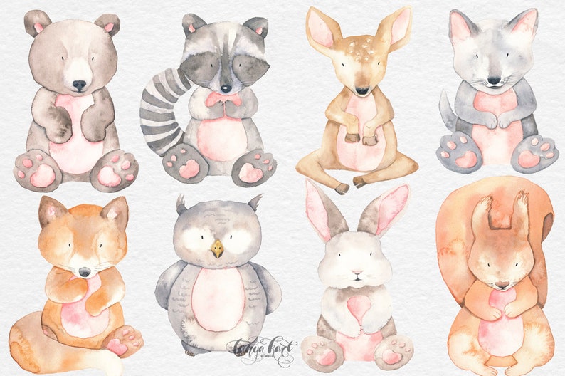 Watercolor Woodland Animals Clipart for Commercial Use, Floral ...