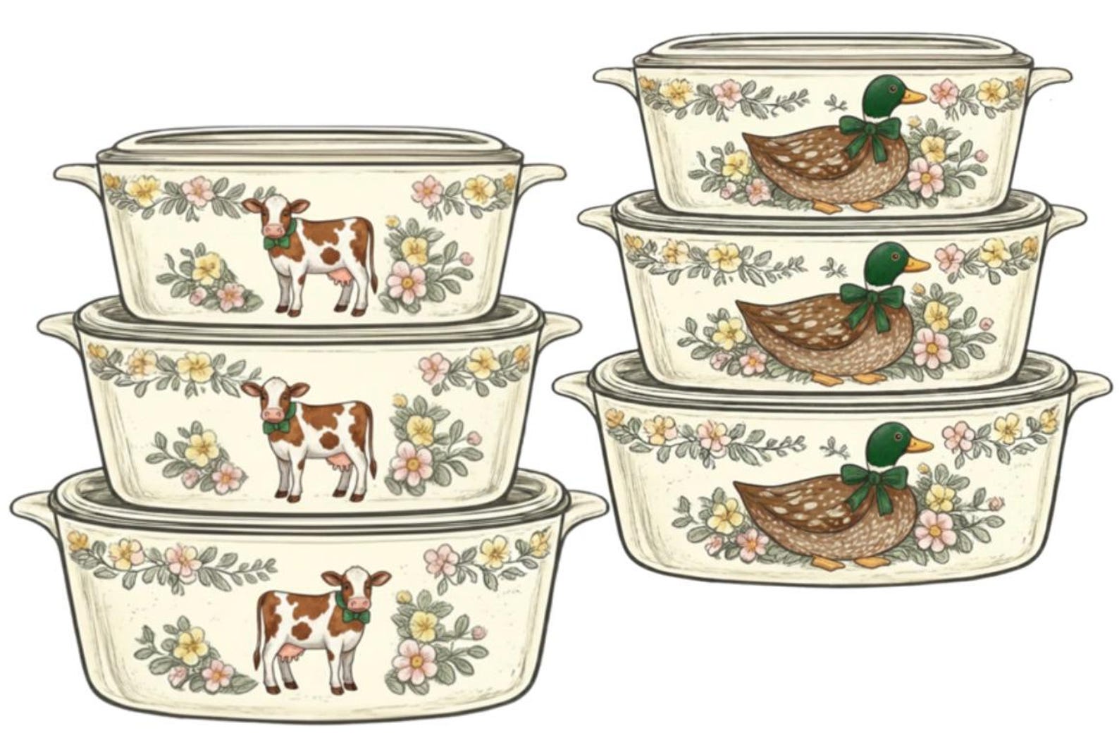 Pyrex Graphics Vintage Pyrex Clipart PNG | Floral Kitchen Casserole Illustrations ...