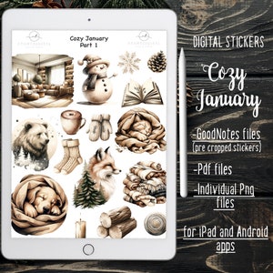 Digital Stickers Cozy January Aesthetic GoodNotes Planner Icons, Individual PNG Stickers, Noteshelf, OneNote, Penly, Digital Download