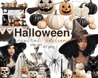Neutral Halloween Witch Fashion Clipart for Sublimation & Commercial Use, PNG Digital Download for Planner Stickers and Paper Crafts