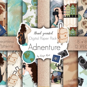 Papéis de verão, papel digital de viagem, papéis de férias, papel de viagem, papel de scrapbook, papéis de designer, papéis de viagem, papel digital feminino