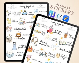 Sommer Bucket List Digitale Planer Aufkleber | Sommer Journal Aufkleber | GoodNotes, Notability PNG (Digitaler Download)