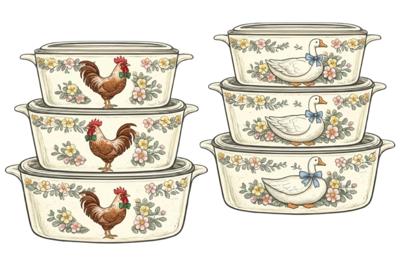 Pyrex Graphics Vintage Pyrex Clipart PNG | Floral Kitchen Casserole Illustrations ...