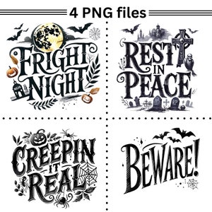Halloween Quotes PNG-bundel, Fright Night-sublimatieontwerp, Print on Demand, Creepin it Real, pas op PNG, digitale downloads, rust in vrede