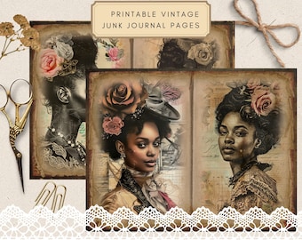 Vintage Black Woman Junk Journal Pages: Ephemera Collage Kit (Digital Download)