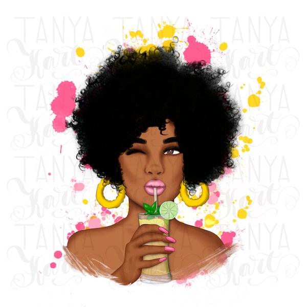 Sublimation Png, Afro Woman, Sublimation Designs, Digital Design, African American Png, Colorful Splatters, Whimsical Design, Pretty Girl