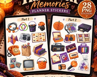 Halloween Memories Digital Stickers | 28 GoodNotes PNG Planner Stickers | Retro Halloween Nostalgia | Noteful Notability