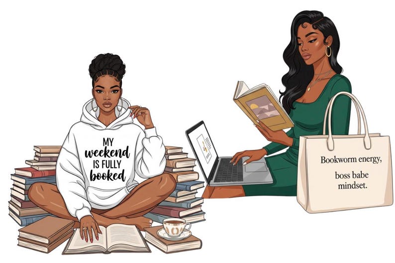 Reading is My Superpower PNG, Black Woman Reading Clipart, Melanin Book ...