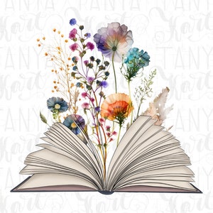 Livre avec fleurs sauvages, Design livresque, Lecture par sublimation, Image rat de bibliothèque, Illustration Booktrovert, Impressions d'art numérique, Pour les amateurs de lecture
