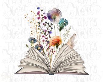 Floral Book PNG: Wildflower Reading Sublimation (Digital Download)