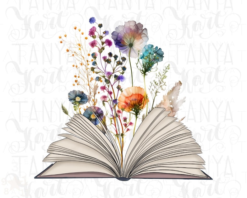 Book With Wildflower, Bookish Design, Reading Sublimation, Bookworm Image, Booktrovert Graphic, Digital Art Prints, For Book Lovers