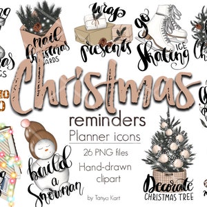 Christmas Planner Reminders Clipart Set - Winter Stickers & December Icons - Png Digital Download, Sticker Creator Kit