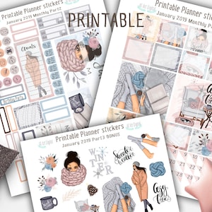 Erin Condren Planner Stickers, Monthly Planner Stickers, January Monthly Kit, Winter Stickers, Life Planner Kit, Winter Printable Stickers