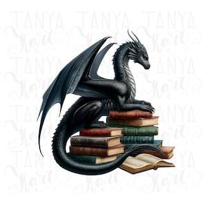 Drachen lesen Buch PNG digitaler Download für Planer Aufkleber & Shirt Design, Drachen Kunst PNG Bilder für Sublimationsdesign, Wand Kunst Drucke