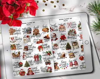 Winter Bucket List GoodNotes Stickers, Christmas Bucket List for Notability & OneNote, Digital Sticker Pack, Christmas Functional Stickers