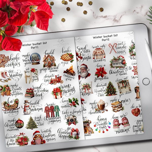 Winter Bucket List GoodNotes Stickers, Christmas Bucket List for Notability & OneNote, Digital Sticker Pack, Christmas Functional Stickers