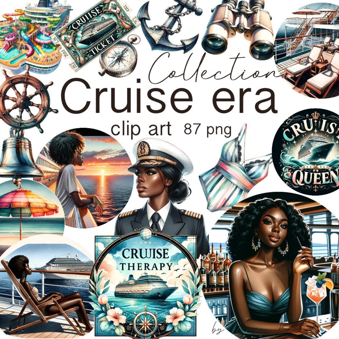 African american cruise life clipart bundle watercolor travel graphics
