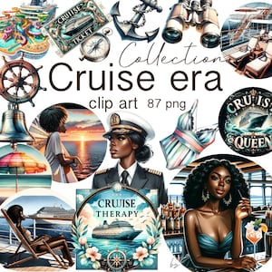 African American Cruise Life Clipart Bundle, grafica di viaggio ad acquerello per vacanze in famiglia, download digitale per uso commerciale, viaggio in mare PNG