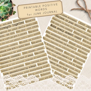 Druckbare Ephemera Wörter, Vintage Inspirationszitate, Junk Journal Zubehör, Digital Collage Sheet mit positiven Affirmationen