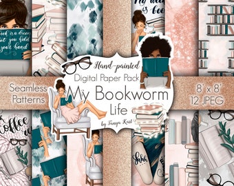Book Digital Paper For Commercial Use, My Bookworm Life, Surface Design, Booklover Patterns, Planner Papers, Bookish Papers, Seamless Papers