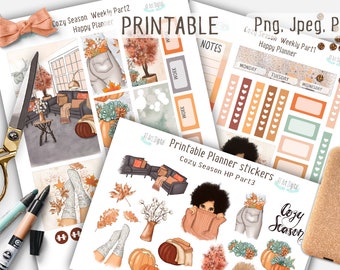 Happy Planner Printable Stickers, Autumn Stickers, Fall Kit, Printable Kit, Autumn Planner, Weekly Stickers, Planner Girl