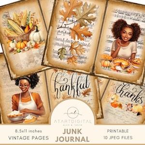 Kit de diario basura afroamericano para otoño, descarga digital imprimible, kit para hacer tarjetas de Acción de Gracias, otoño, octubre, suministros para manualidades