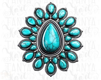 Turquoise edelsteen sieraden PNG direct downloaden | Blauwe digitale download | Westerse sublimatieontwerpen | Hoogwaardige png-bestanden voor edelstenen