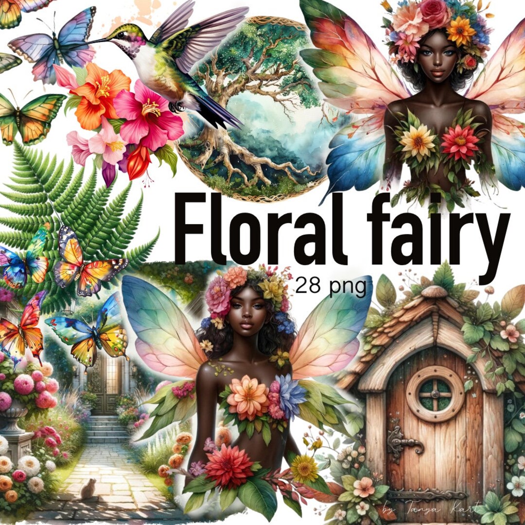 Black Fairy Girl Clipart, Printable Design, Melanin Watercolor Images ...