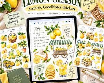 Lemon Digital Stickers |  Watercolor GoodNotes PNGs | Summer Planner Stickers | Citrus Journal Decor | Noteful Notability