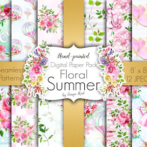 Floral Digital Paper, Summer Flowers,Floral Summer Paper,Floral Patterns,Spring Paper,Scrapbook Paper,Summer Digital Paper,Planner DIY Paper